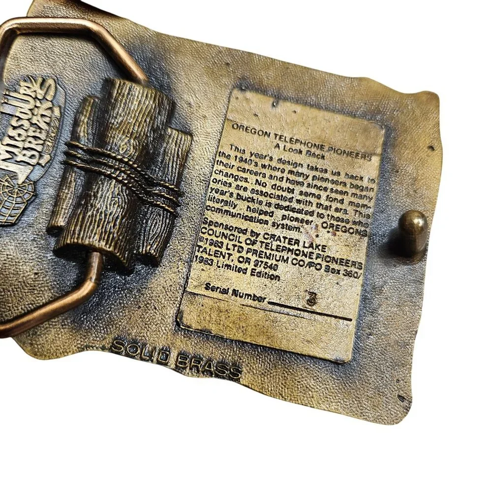 Vintage‎ Solid Brass Telephone Pioneers Belt Buckle Oregon Limited Edition No. 3